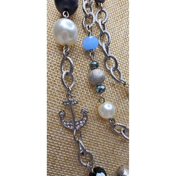 RMN Triple Strand Nautical Faux Pearl Beaded Chain Necklace 20"L + Extender - Picture 3 of 5